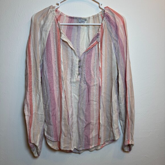 Women’s XS Rails Pastel Striped Metallic Thread Lightweight Boho Peasant Blouse - Picture 1 of 5